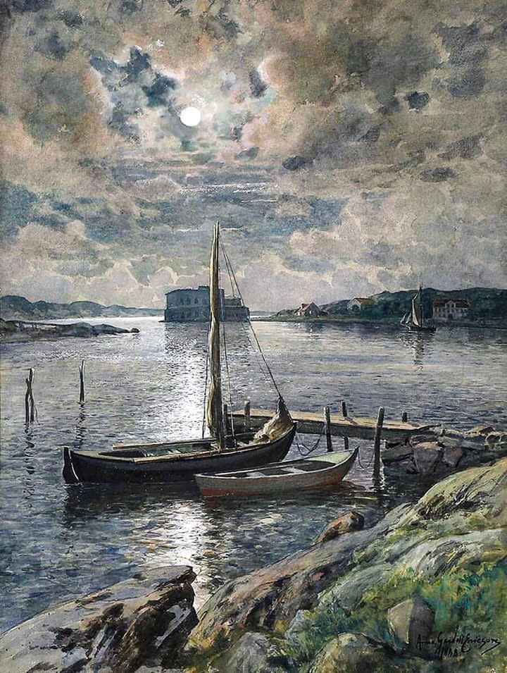 Boat harbour in the moonlight