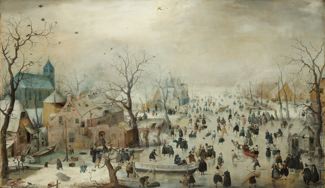 A winter scene with ice skaters