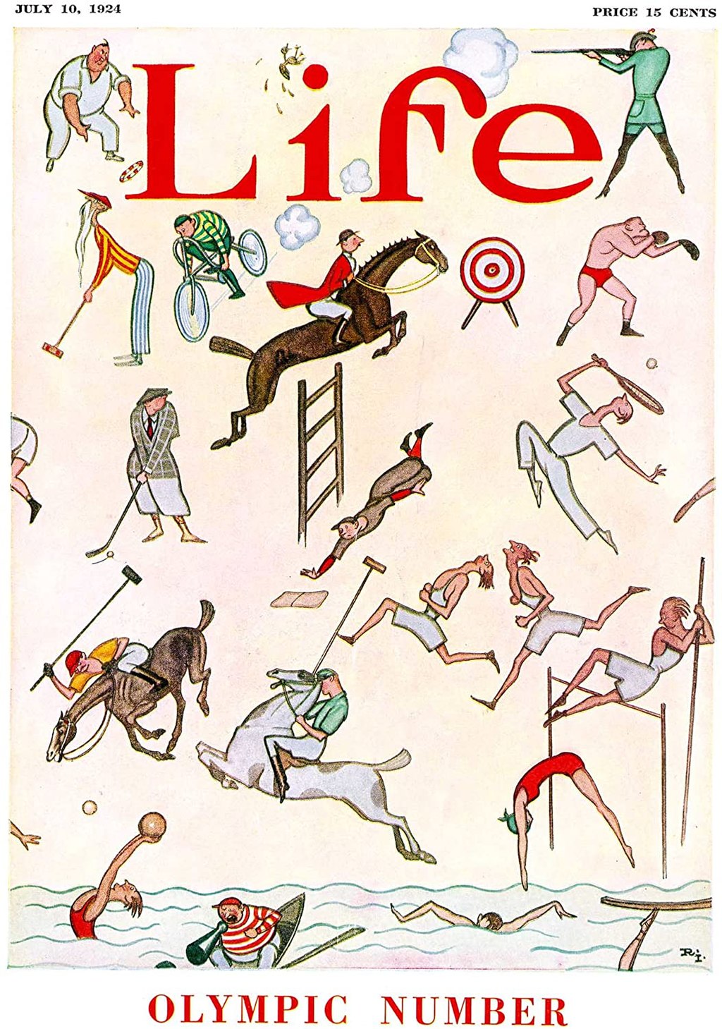 A cover of LIfe Magazine from 1924 featuring people practicing various sports