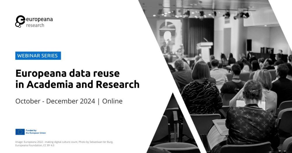 Europeana data reuse in Academia and Research Promotional banner with photo of people at an event