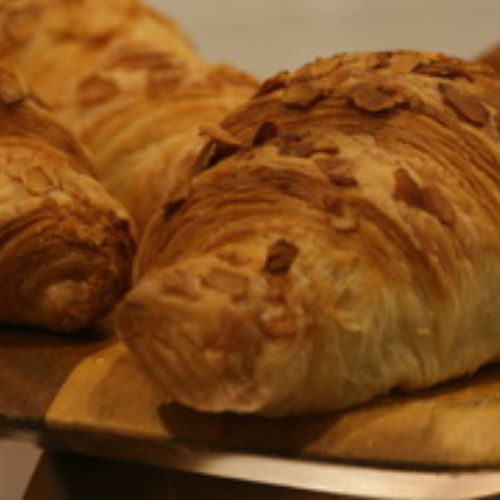 Close up photo of almond croissants