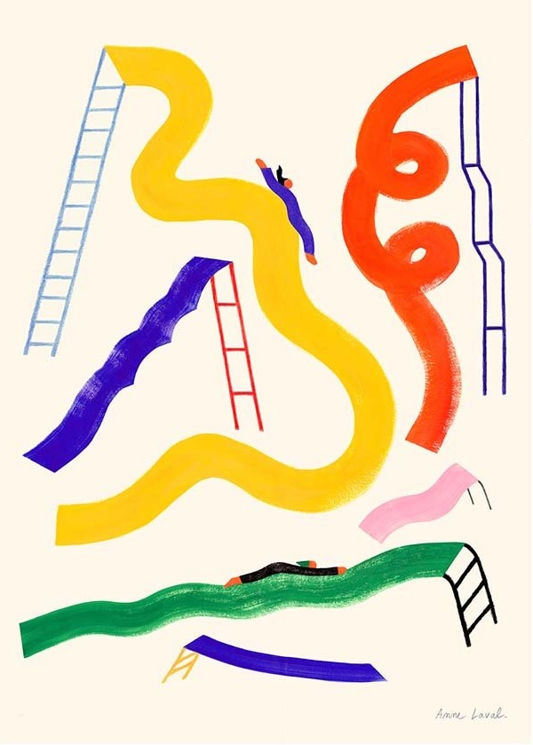 Illustrazione con scivoli di diversa altezza e forma