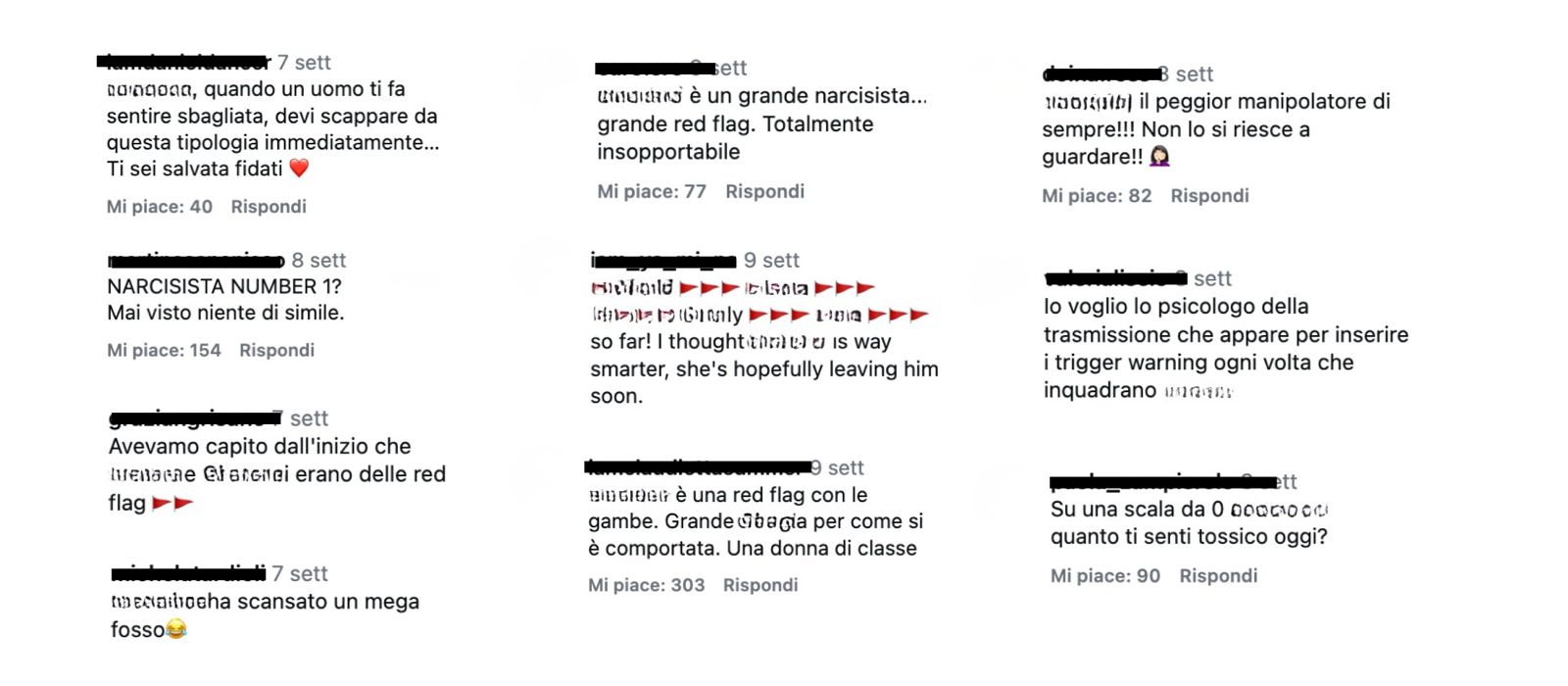 Immagine che raccoglie alcuni dei commenti sul programma condivisi sui social