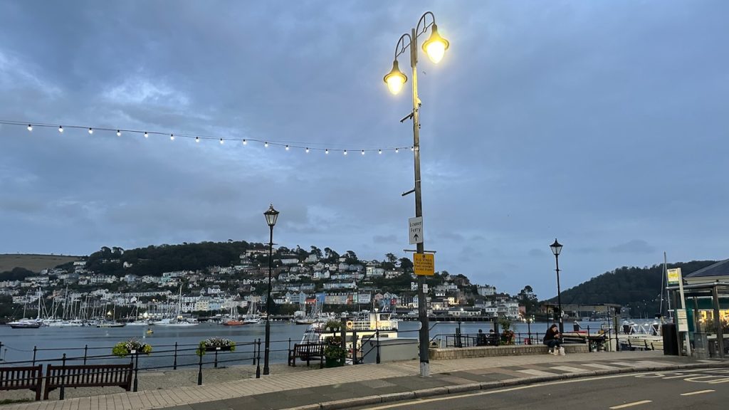 Dartmouth harbour lit up at night