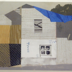 A collage image depicting a house