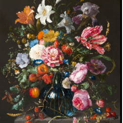 A painting depicting a vase with flowers