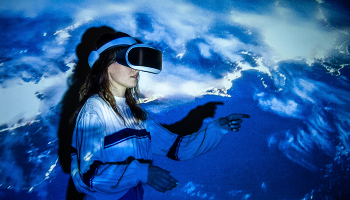 Woman wearing a VR headset