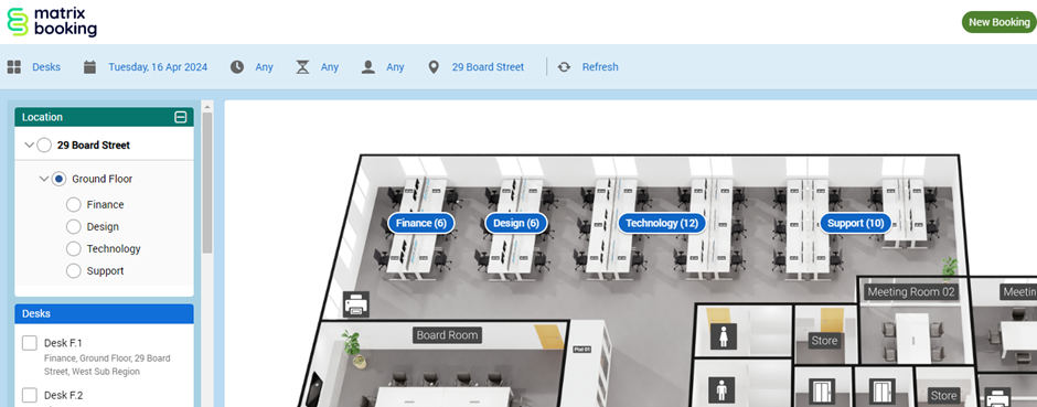Image showing a floor plan with area markers