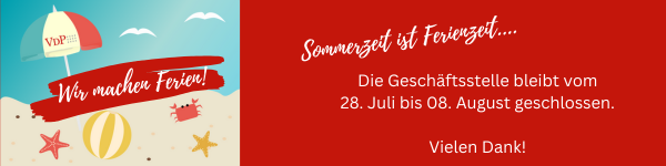 Hinweisbanner Schließtage Sommerferien VDP Geschäftsstelle